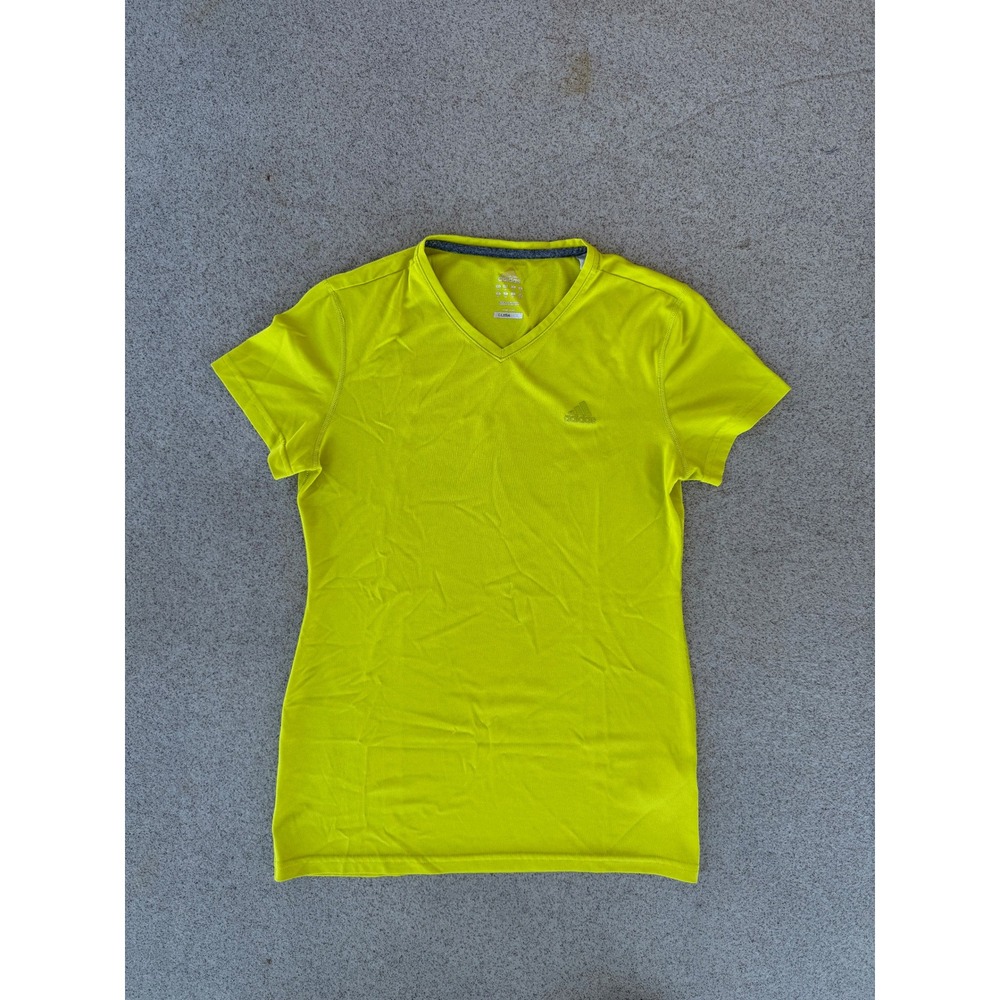 Adidas Climalite Womens Medium T-Shirt - Neon Yellow V-Neck Short Sleeve